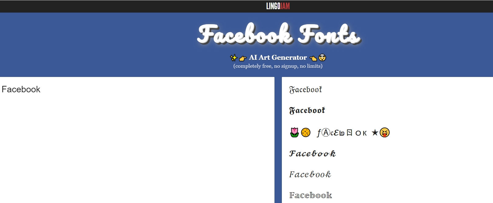 LingoJam facebook font changer